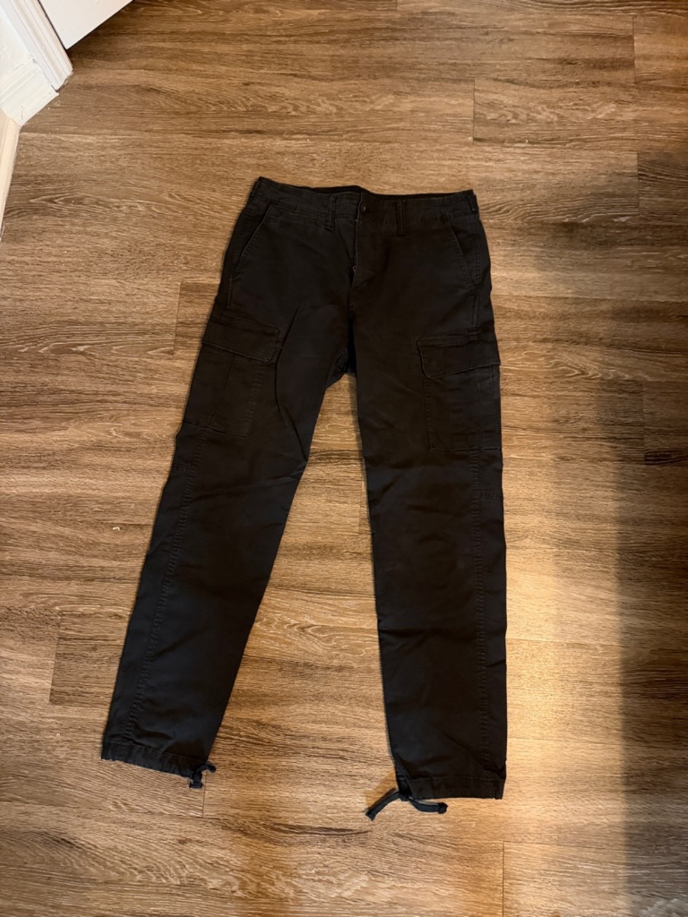American Eagle Outfitters Black Cargo Pants with Ankle Ties - 32 W x 34 L